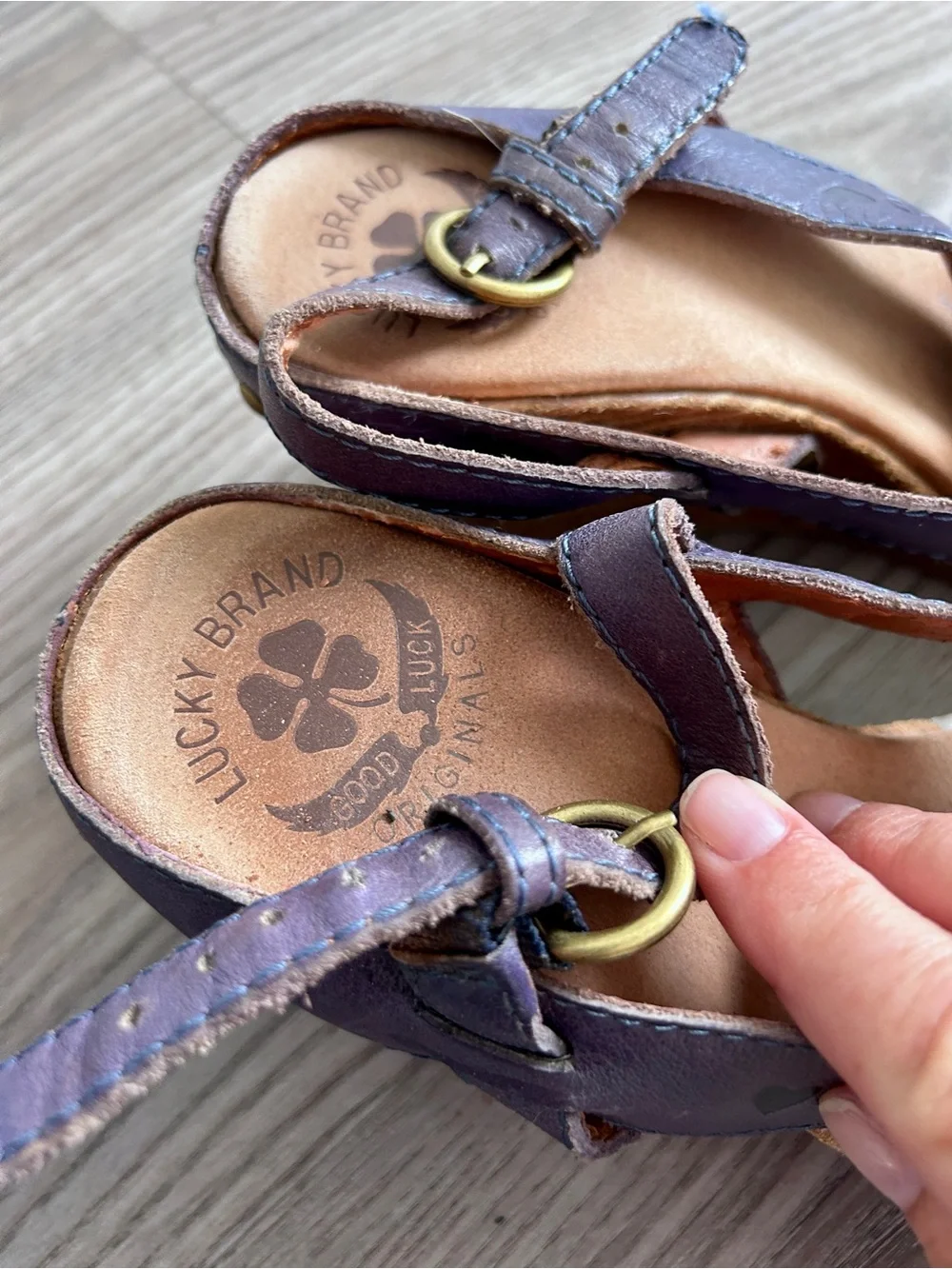Lucky Brand Women's Navy Blue Leather Slingback Wedge Sandals